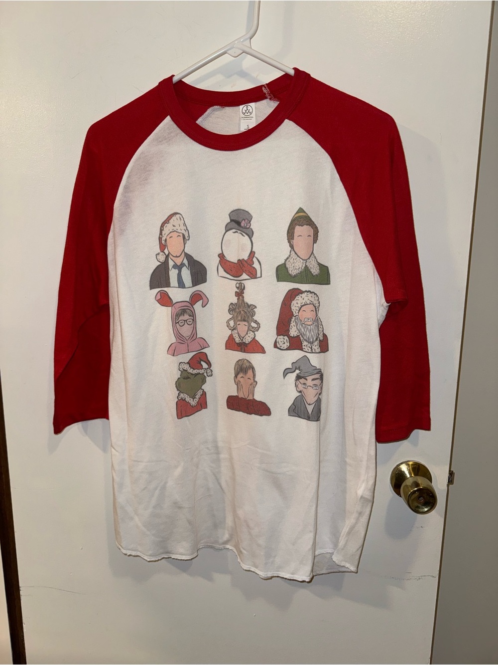 Alternative Raglan Shirt with Holiday Characters Design Size Small Elf Santa etc